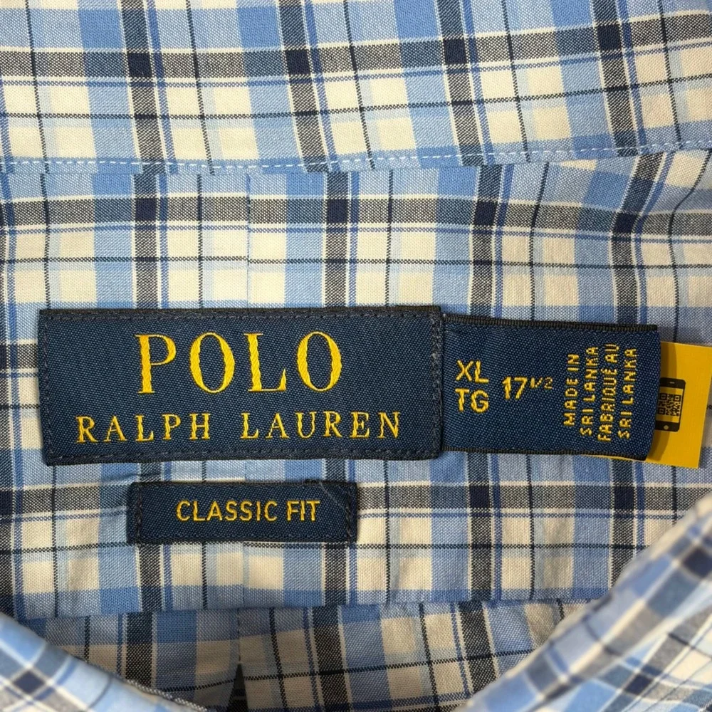 Polo Ralph Lauren Mens XL Classic Fit Blue Plaid Button Down Shirt Stretch